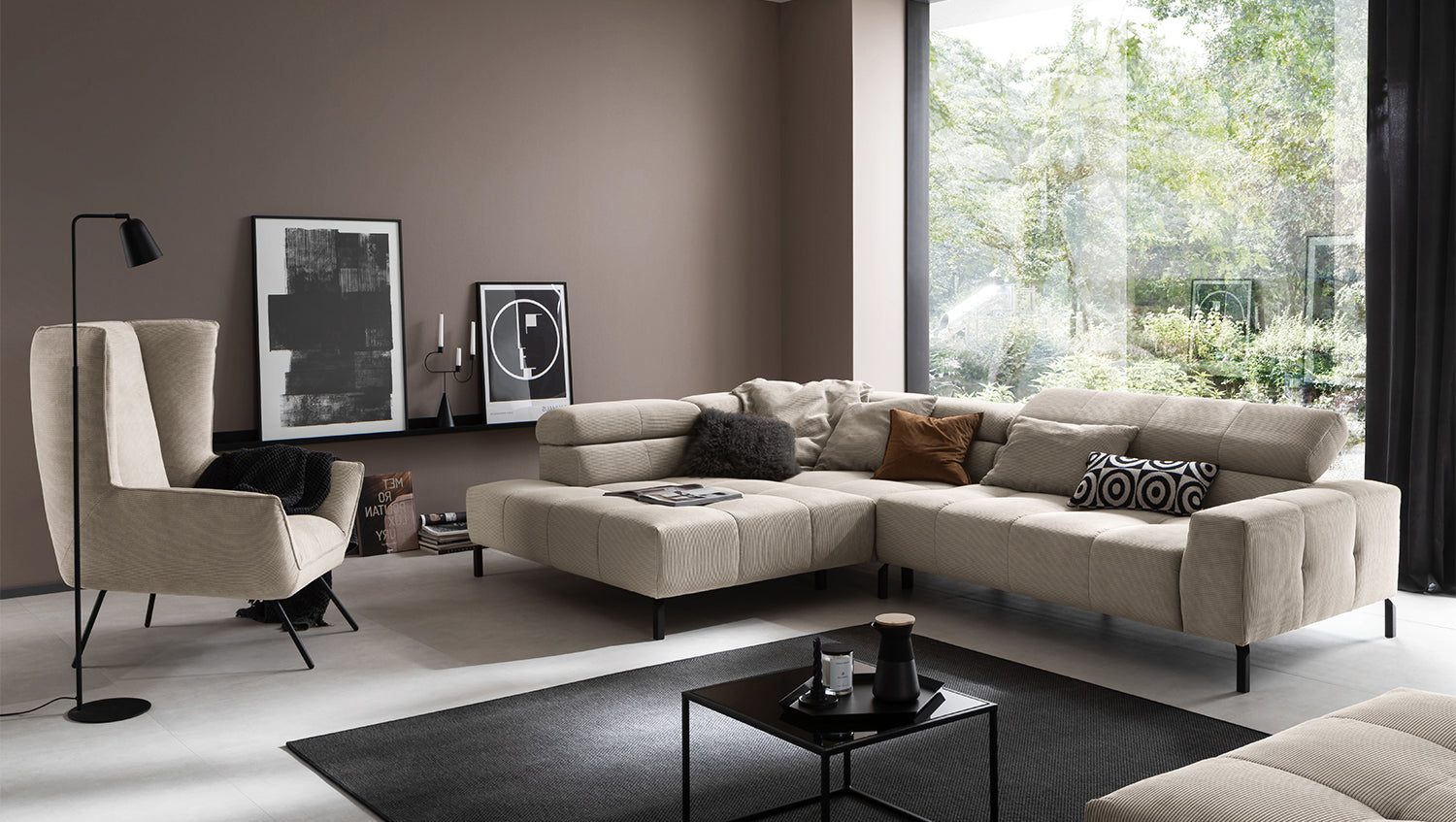 KAWOLA Sofa OHIO Ecksofa Feincord beige, Links, Ohne Komfortfunktion