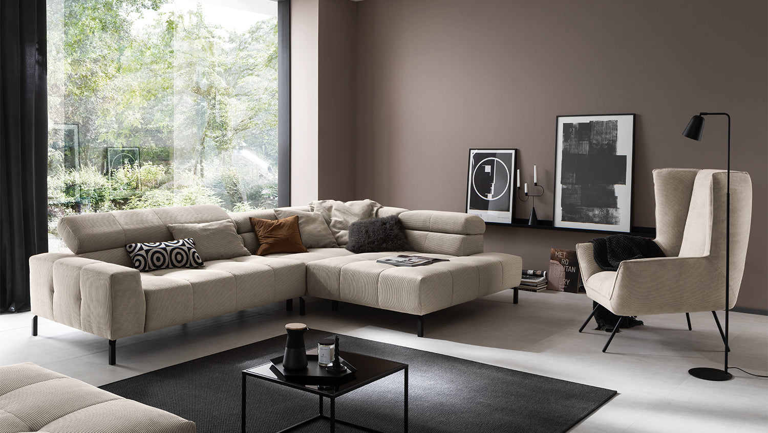 KAWOLA Sofa OHIO Ecksofa Feincord beige, Rechts, Ohne Komfortfunktion
