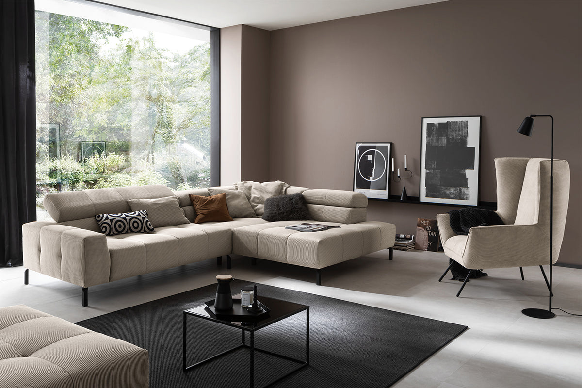 KAWOLA Sofa OHIO Ecksofa Feincord beige, Rechts, Ohne Komfortfunktion