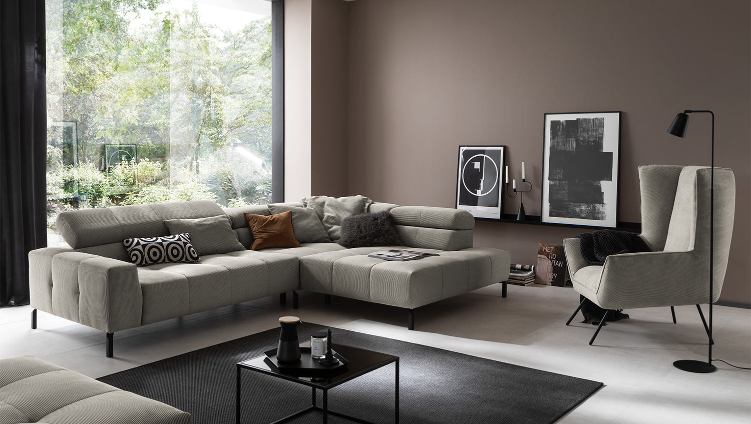 KAWOLA Sofa OHIO Ecksofa Feincord grau, Rechts, Ohne Komfortfunktion