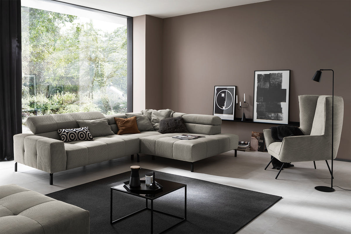 KAWOLA Sofa OHIO Ecksofa Feincord grau, Rechts, Ohne Komfortfunktion