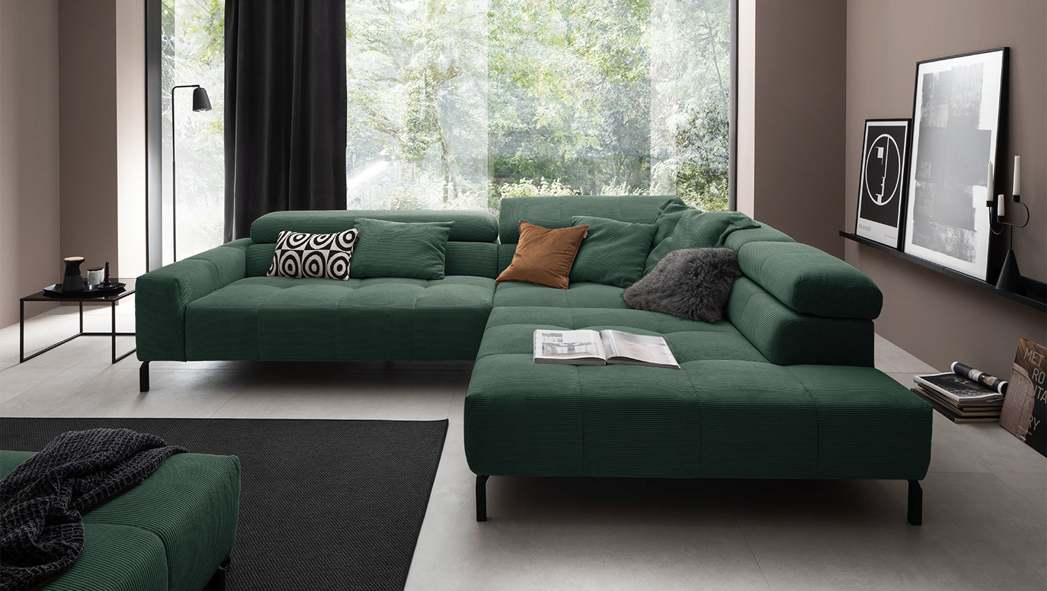 KAWOLA Sofa OHIO Ecksofa Feincord grün