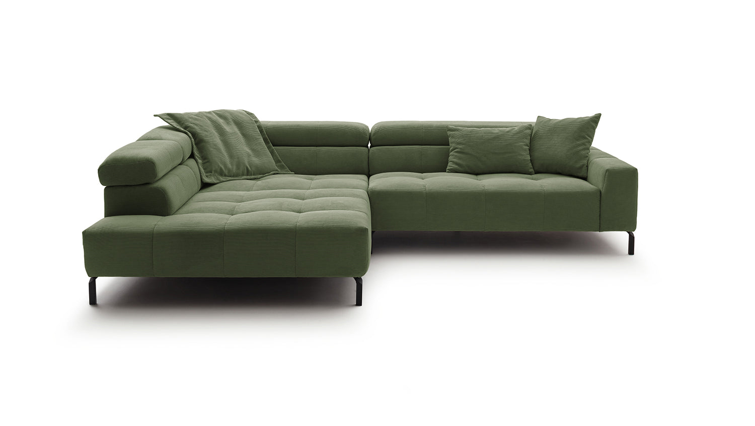 KAWOLA Sofa OHIO Ecksofa Feincord olivgrün