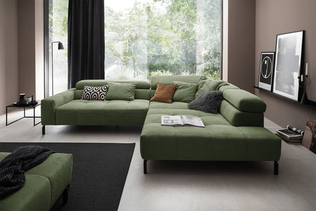 KAWOLA Sofa OHIO Ecksofa Feincord olivgrün