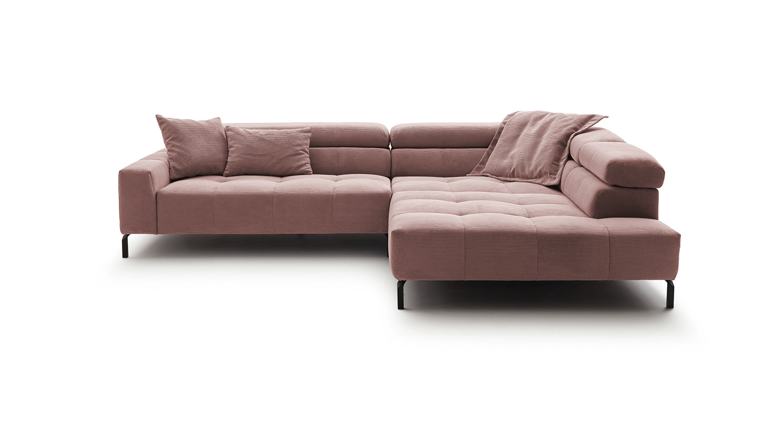 KAWOLA Sofa OHIO Ecksofa Feincord rosa