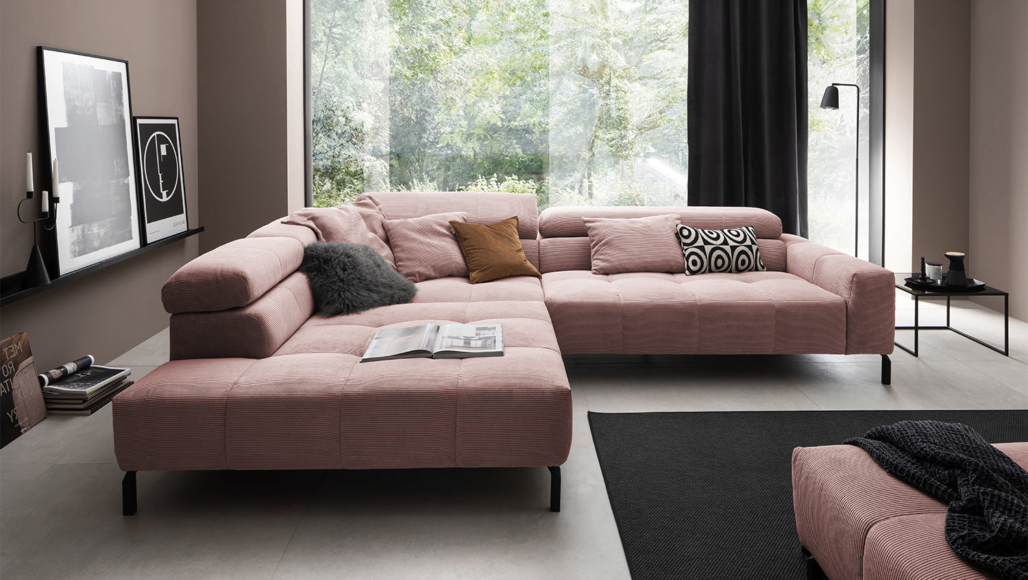 KAWOLA Sofa OHIO Ecksofa Feincord rosa