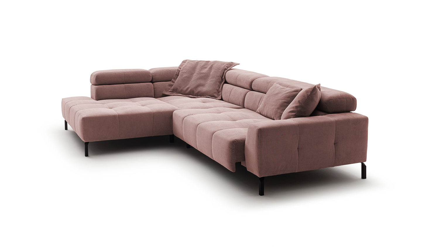 KAWOLA Sofa OHIO Ecksofa Feincord rosa