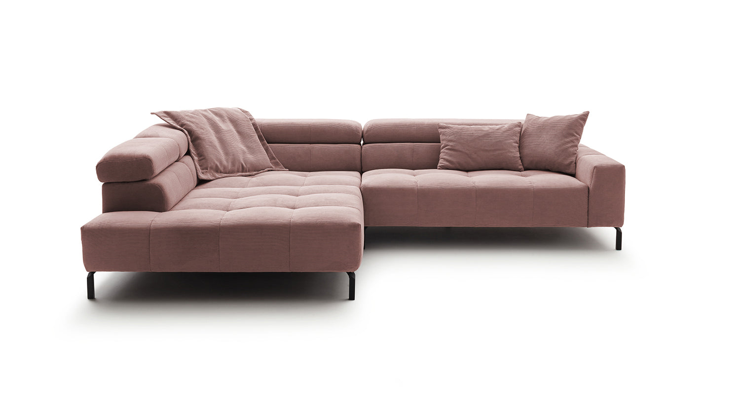 KAWOLA Sofa OHIO Ecksofa Feincord rosa