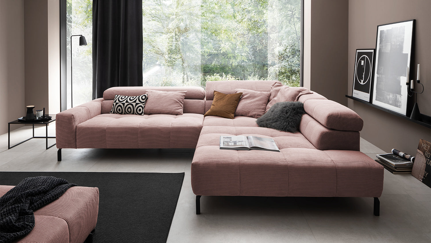 KAWOLA Sofa OHIO Ecksofa Feincord rosa
