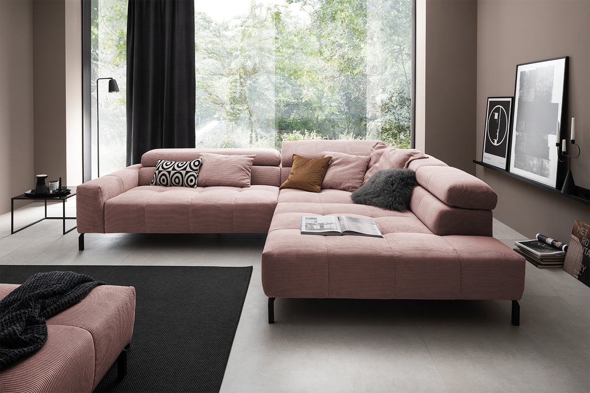 KAWOLA Sofa OHIO Ecksofa Feincord rosa