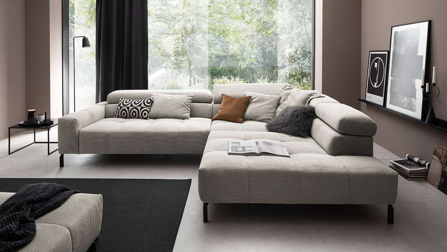 KAWOLA Sofa OHIO Ecksofa Feincord silber