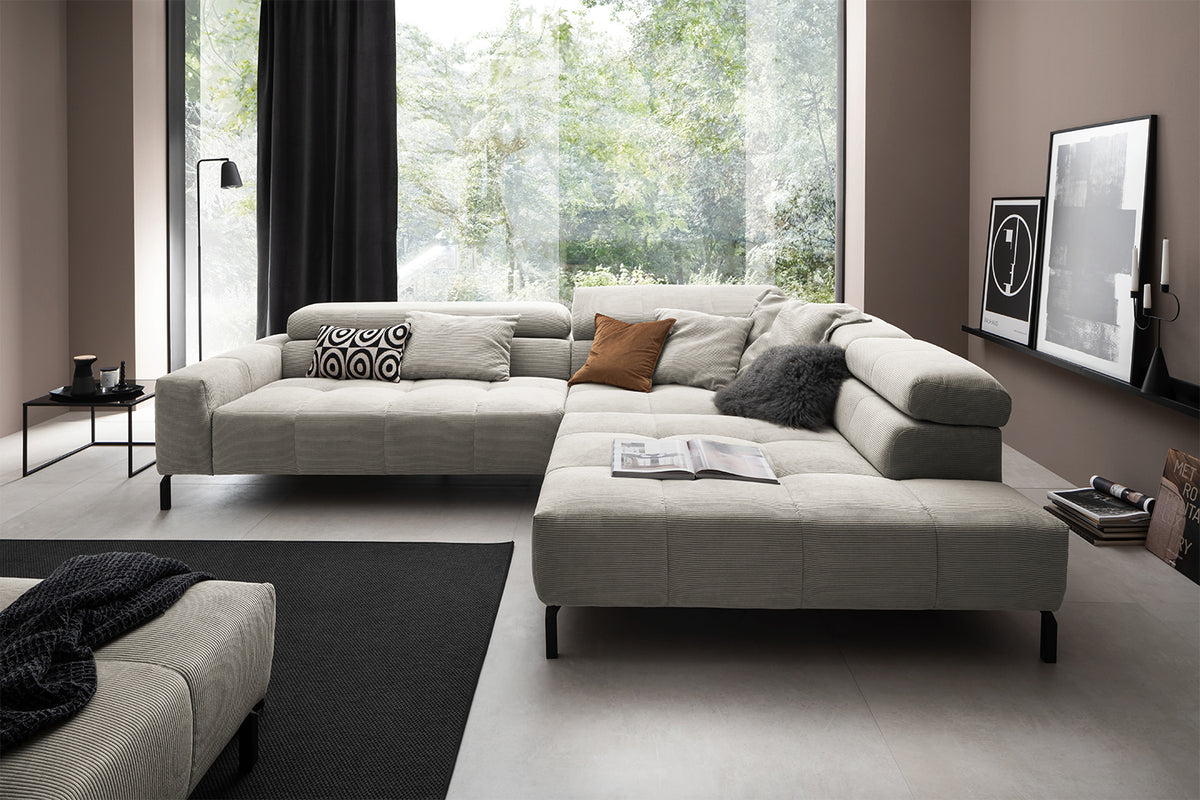 KAWOLA Sofa OHIO Ecksofa Feincord silber