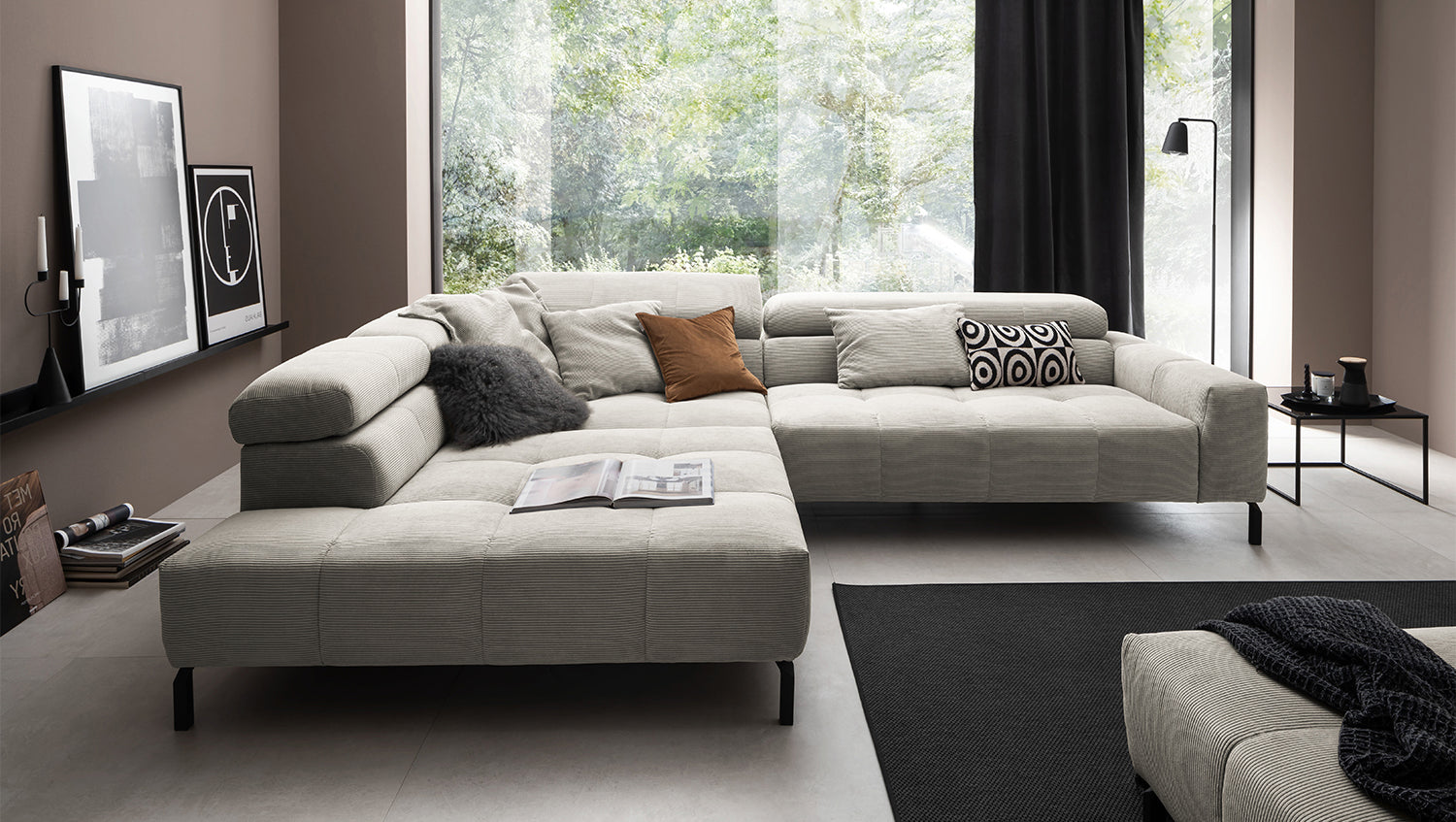 KAWOLA Sofa OHIO Ecksofa Feincord silber
