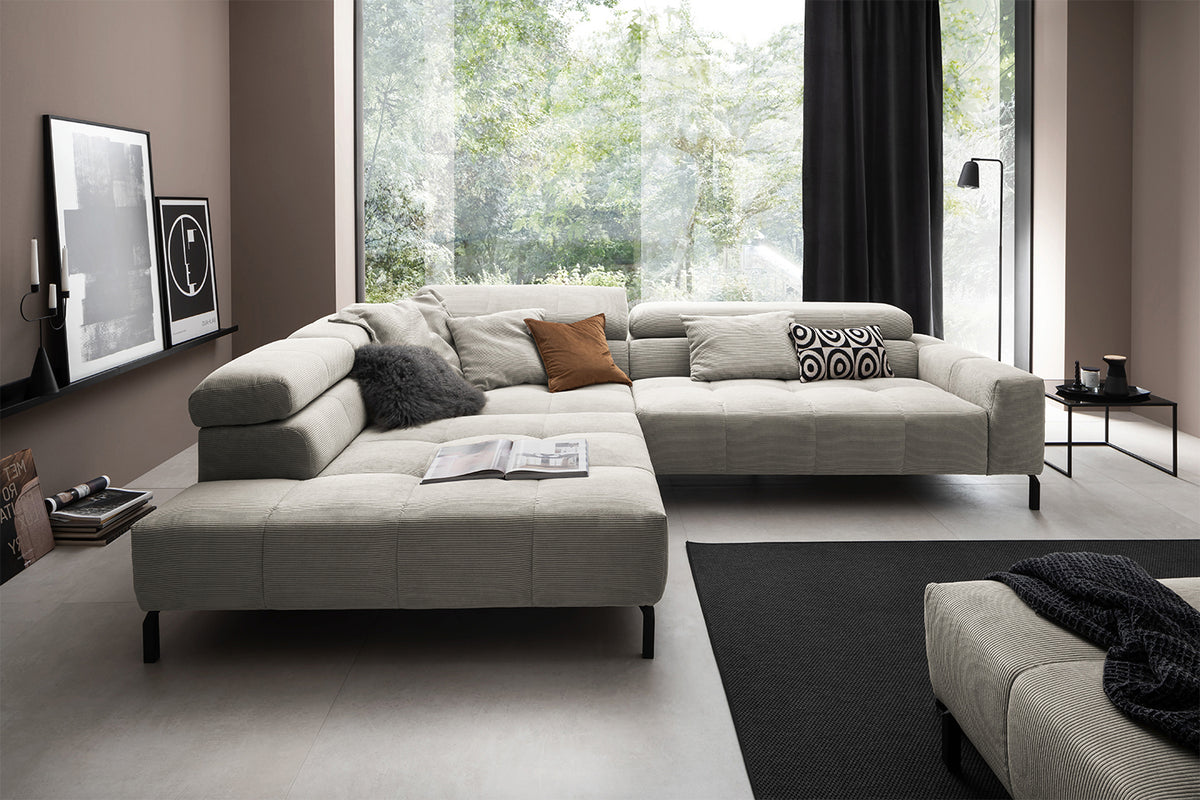 KAWOLA Sofa OHIO Ecksofa Feincord silber