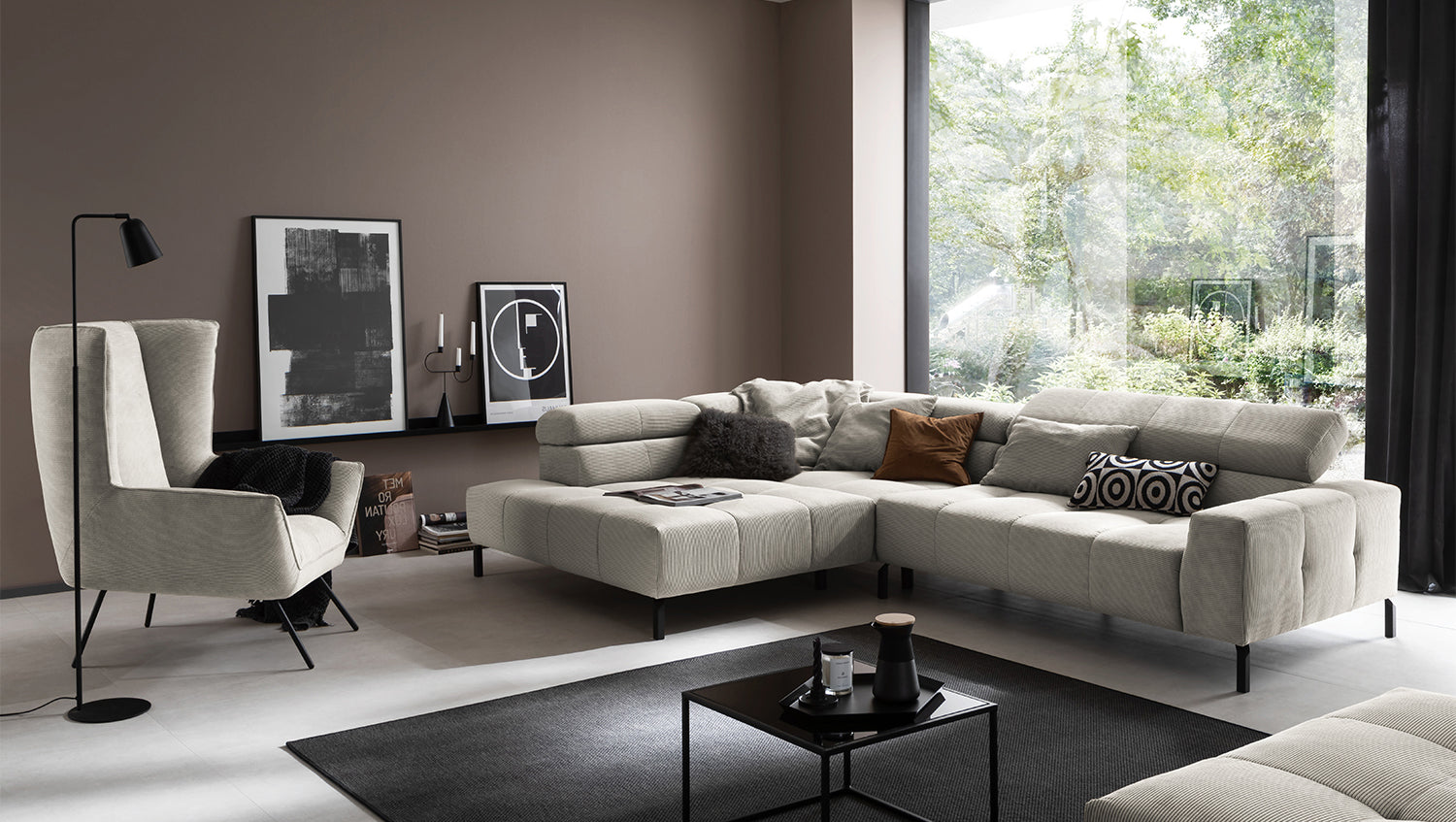 KAWOLA Sofa OHIO Ecksofa Feincord silber, Links, Ohne Komfortfunktion