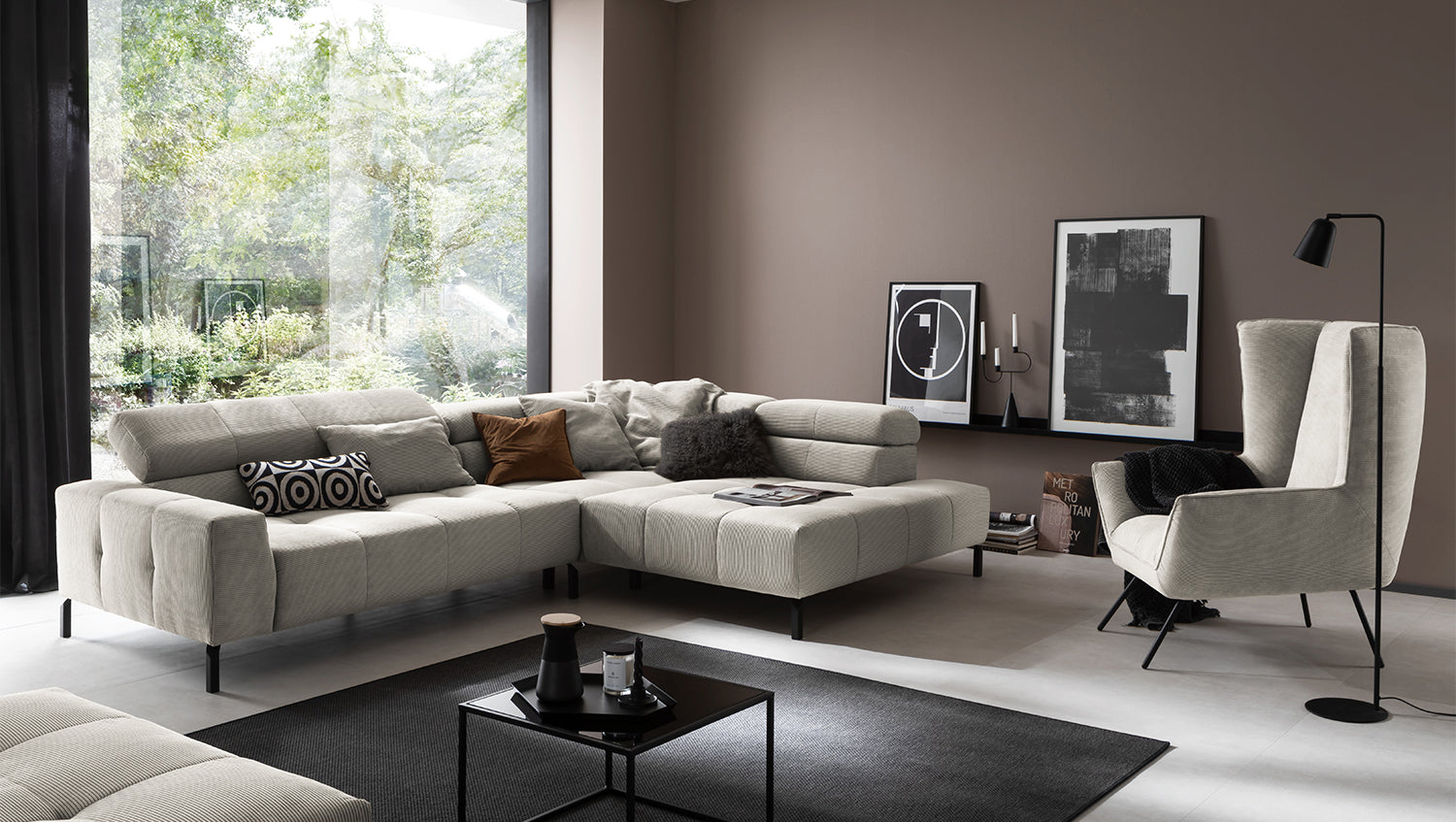 KAWOLA Sofa OHIO Ecksofa Feincord silber, Rechts, Ohne Komfortfunktion