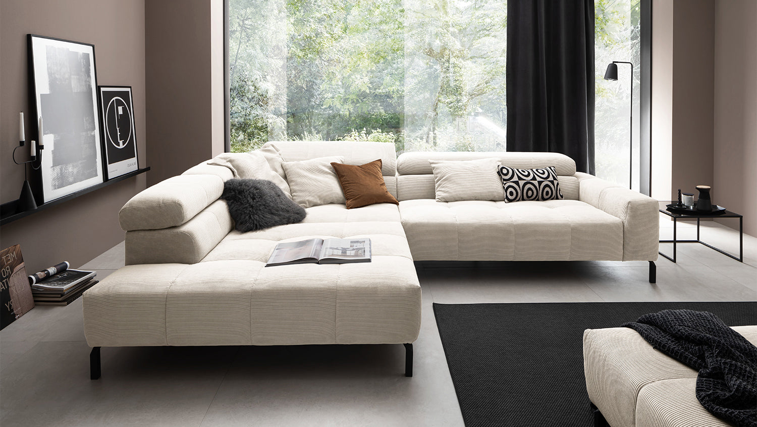 KAWOLA Sofa OHIO Ecksofa Feincord weiß