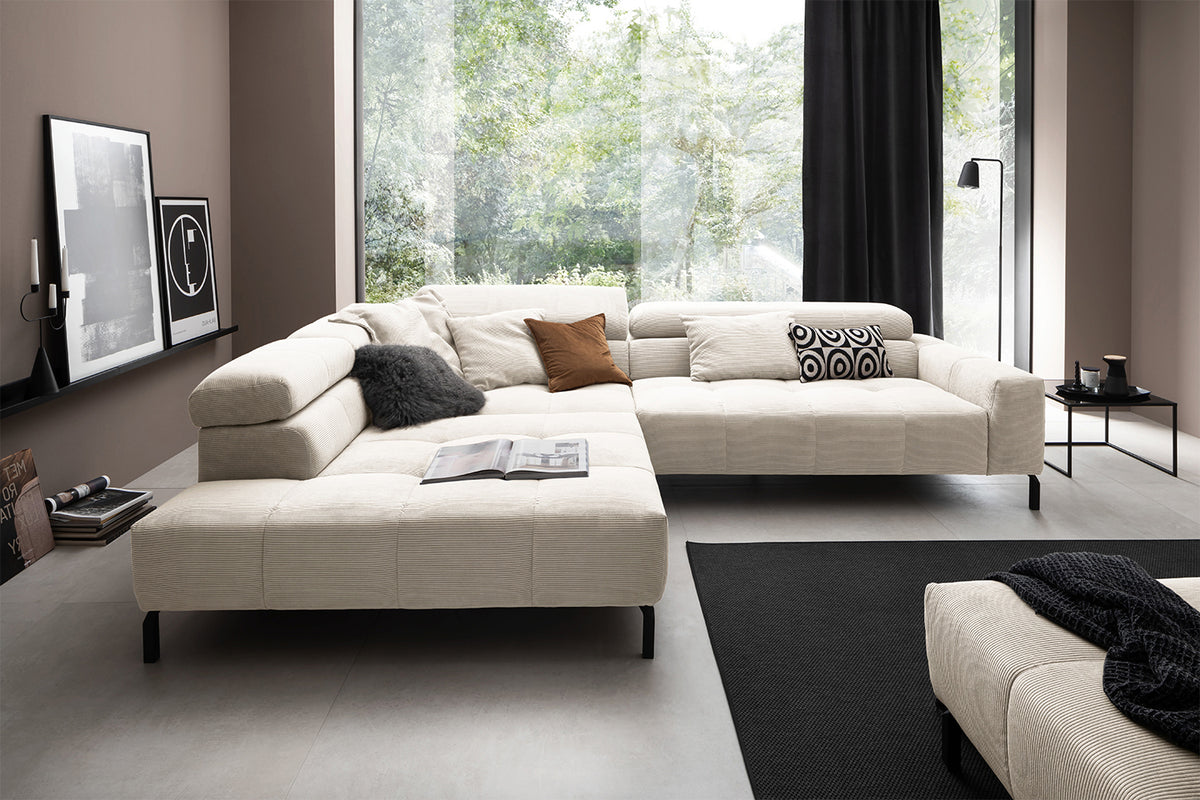 KAWOLA Sofa OHIO Ecksofa Feincord weiß