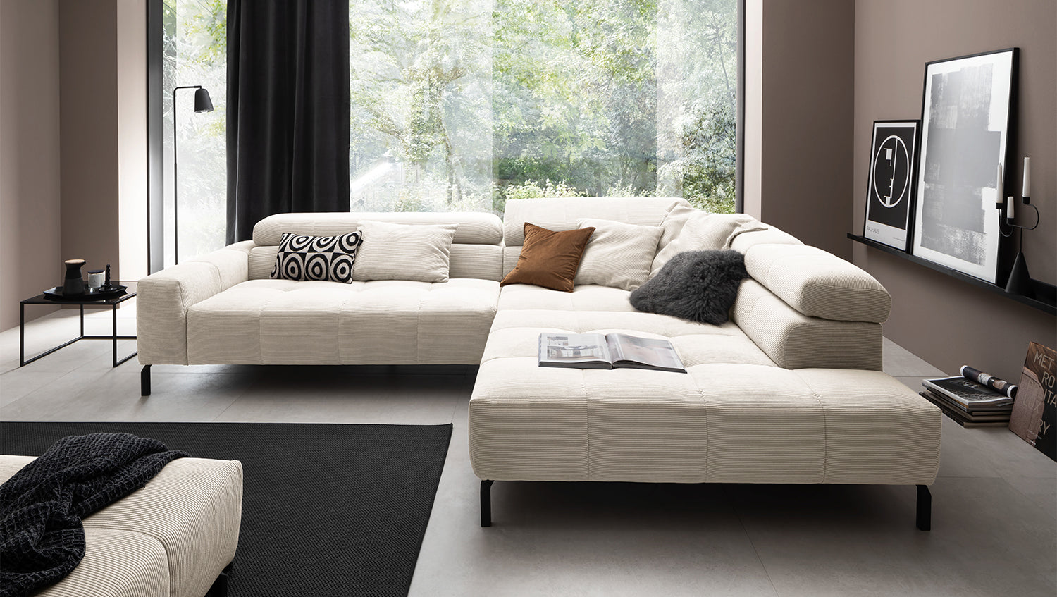 KAWOLA Sofa OHIO Ecksofa Feincord weiß