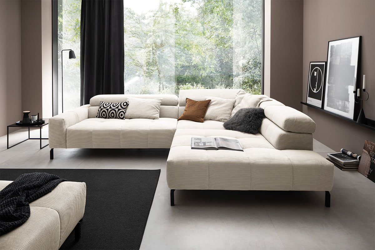 KAWOLA Sofa OHIO Ecksofa Feincord weiß