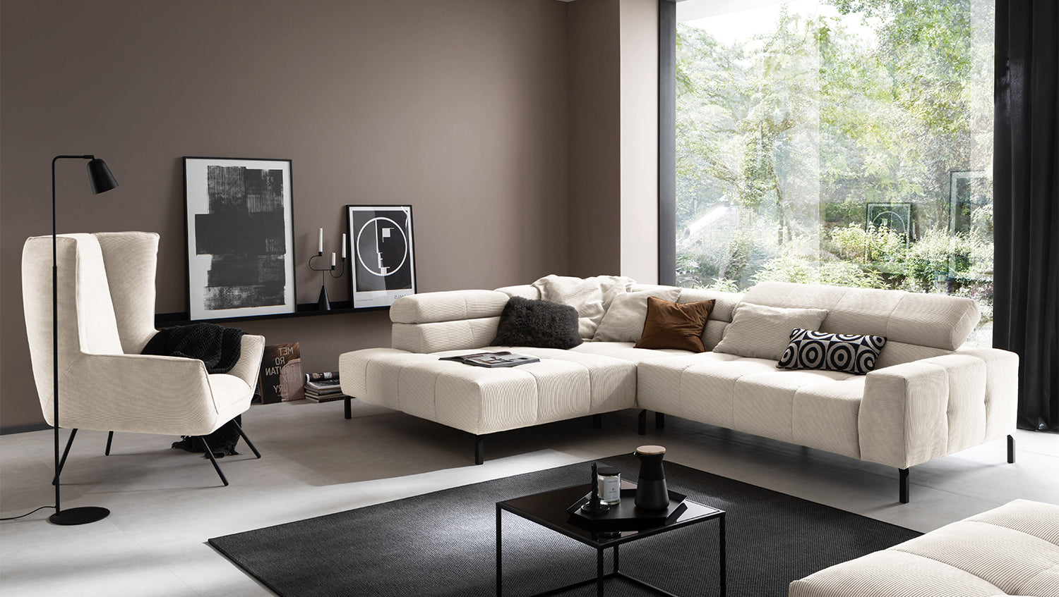 KAWOLA Sofa OHIO Ecksofa Feincord weiß, Links, Relaxfunktion
