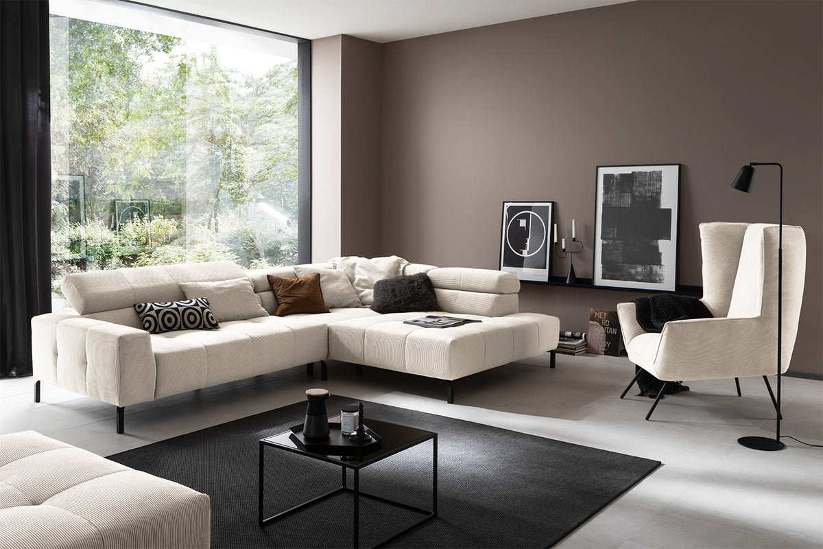 KAWOLA Sofa OHIO Ecksofa Feincord weiß, Rechts, Ohne Komfortfunktion