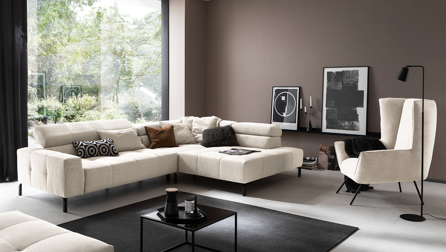 KAWOLA Sofa OHIO Ecksofa Feincord weiß, Rechts, Relaxfunktion