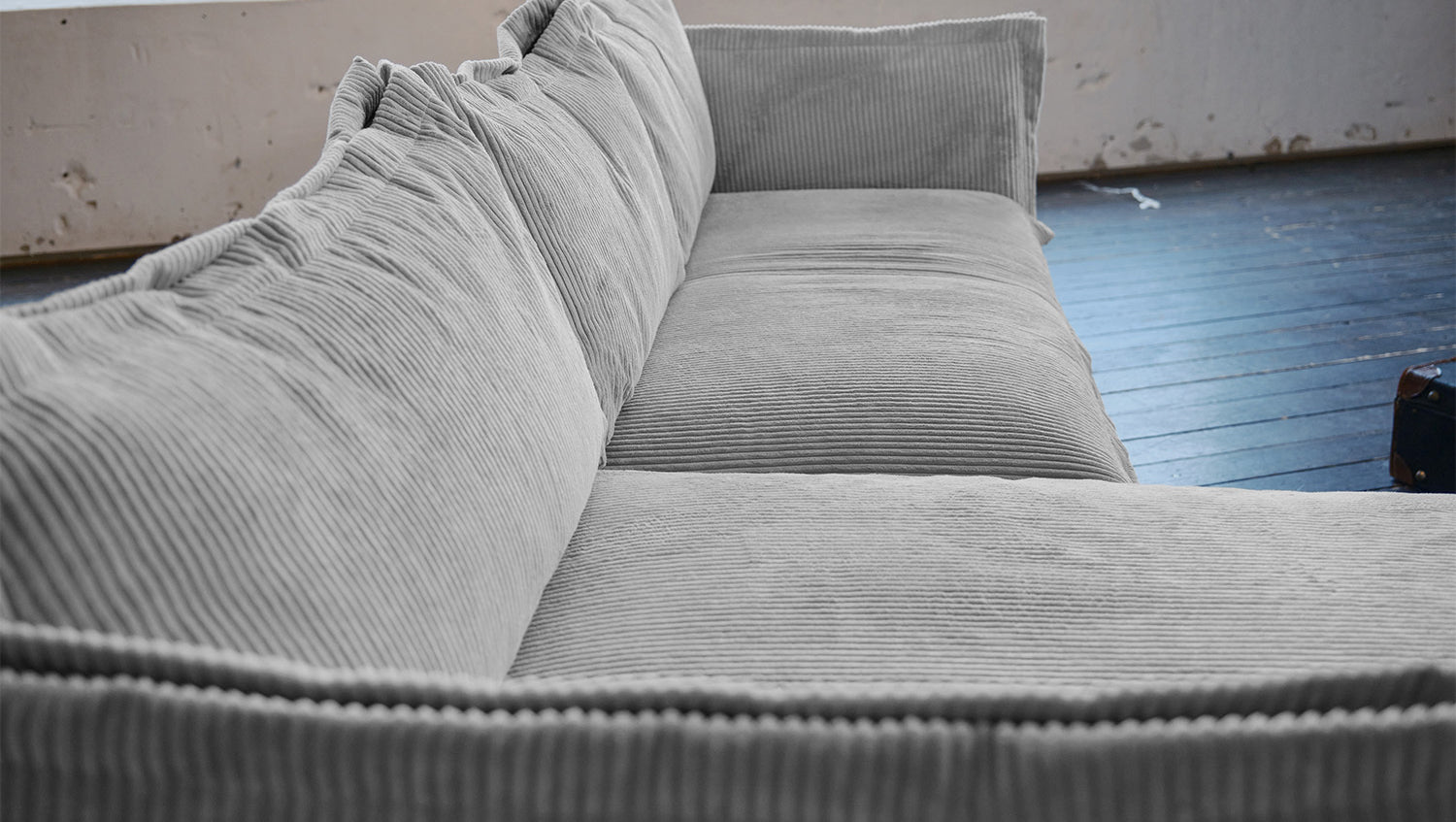 KAWOLA Sofa QUENYA Ecksofa Cord hellgrau / Velvet anthrazit