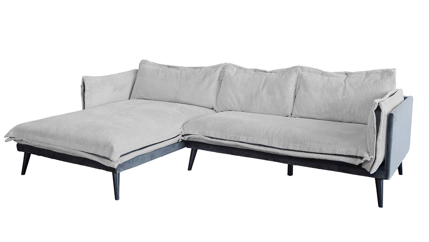 KAWOLA Sofa QUENYA Ecksofa Cord hellgrau / Velvet anthrazit
