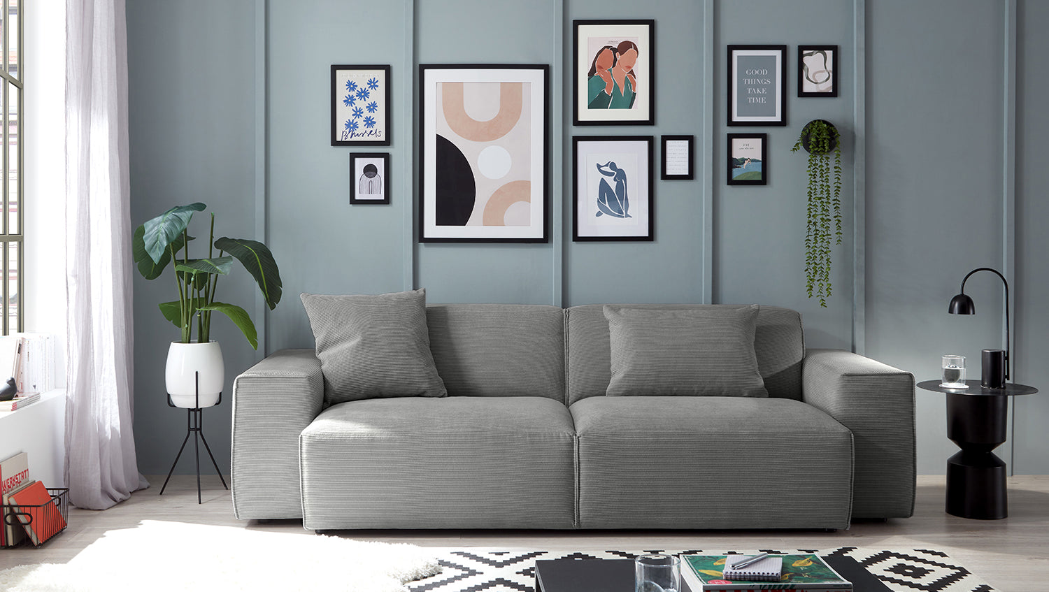 KAWOLA Sofa RANI 3-Sitzer Feincord grau