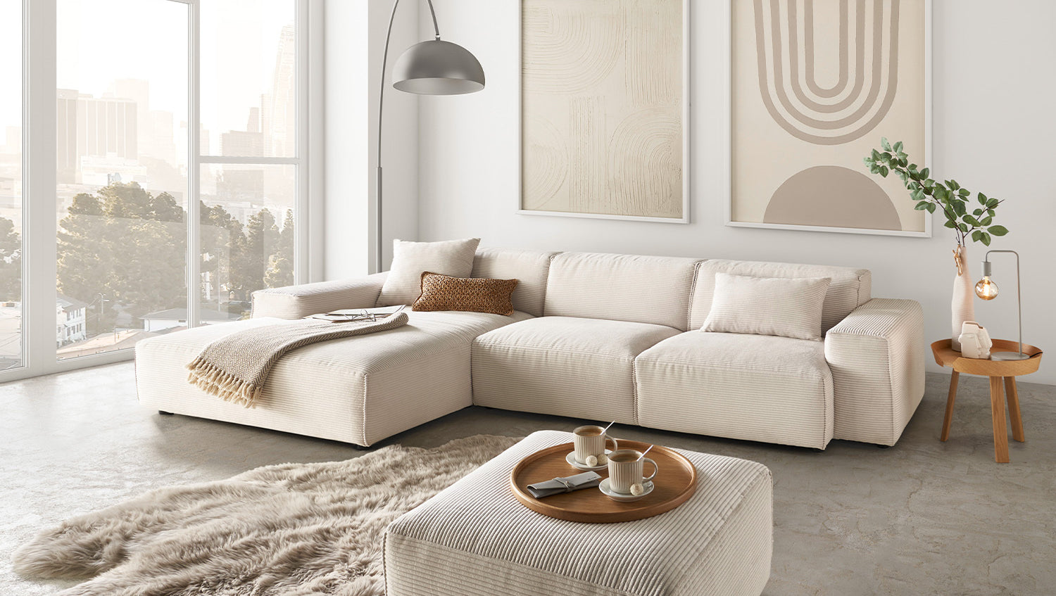 KAWOLA Sofa RANI Ecksofa Cord cremeweiß, Links