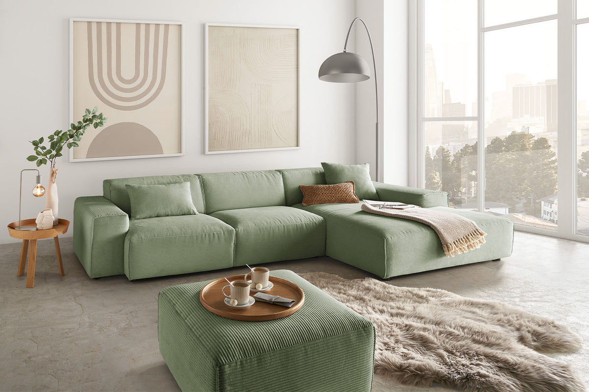 KAWOLA Sofa RANI Ecksofa Cord olivgrün, Rechts