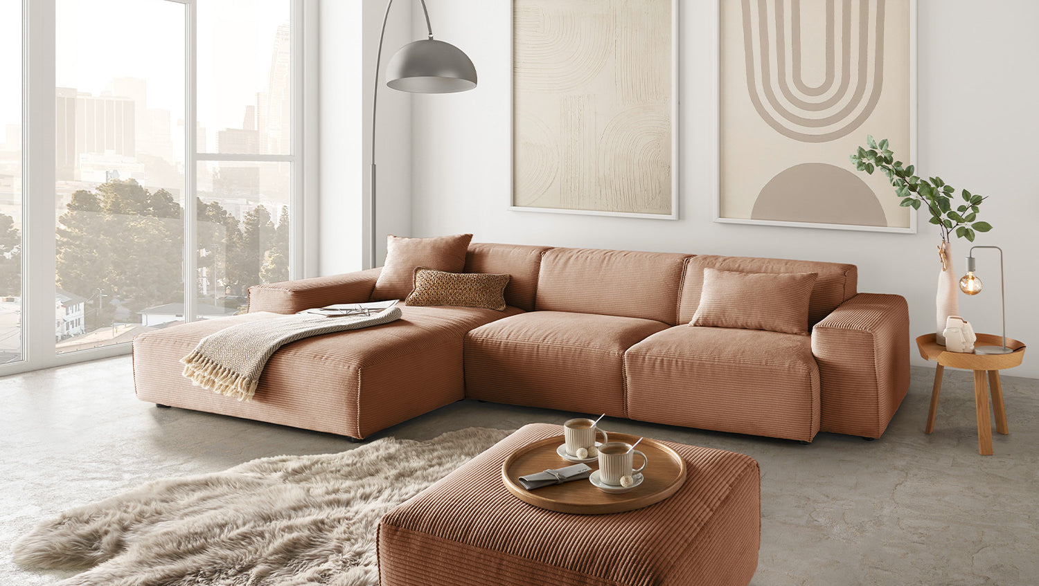 KAWOLA Sofa RANI Ecksofa Cord rost, Links