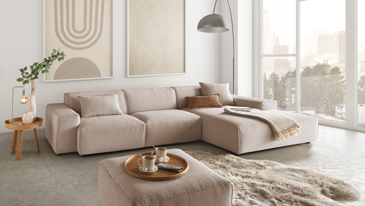 KAWOLA Sofa RANI Ecksofa Cord taupe, Rechts