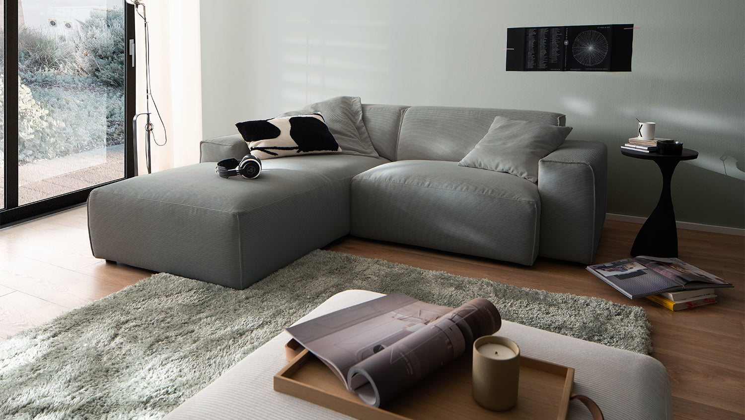 KAWOLA Sofa RANI Ecksofa Feincord anthrazit, Links
