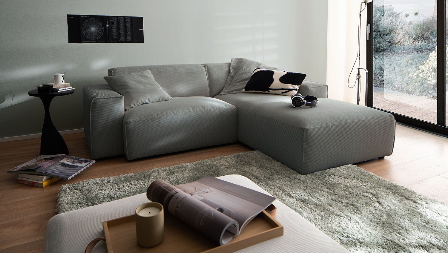 KAWOLA Sofa RANI Ecksofa Feincord anthrazit, Rechts