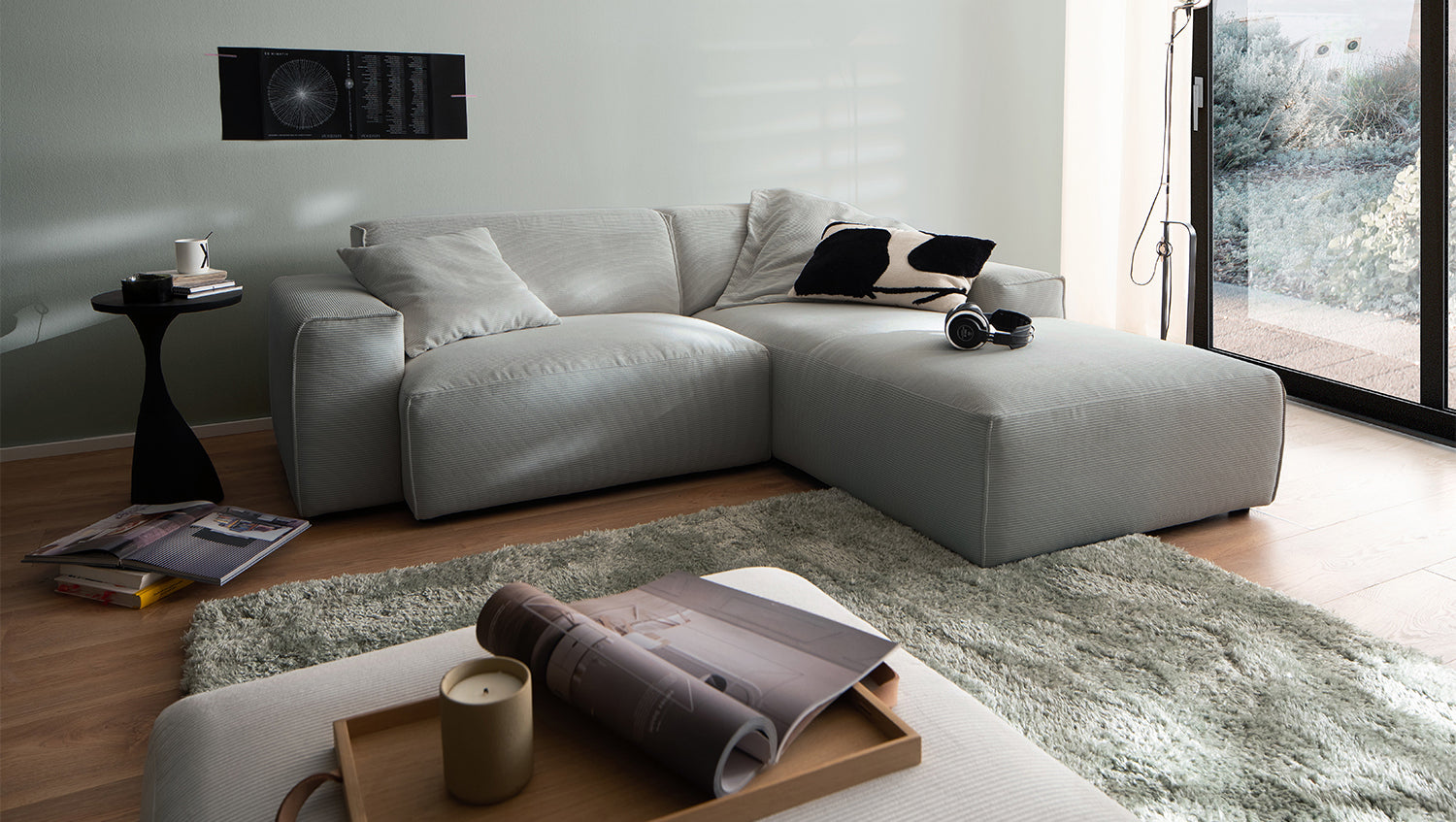 KAWOLA Sofa RANI Ecksofa Feincord grau, Rechts