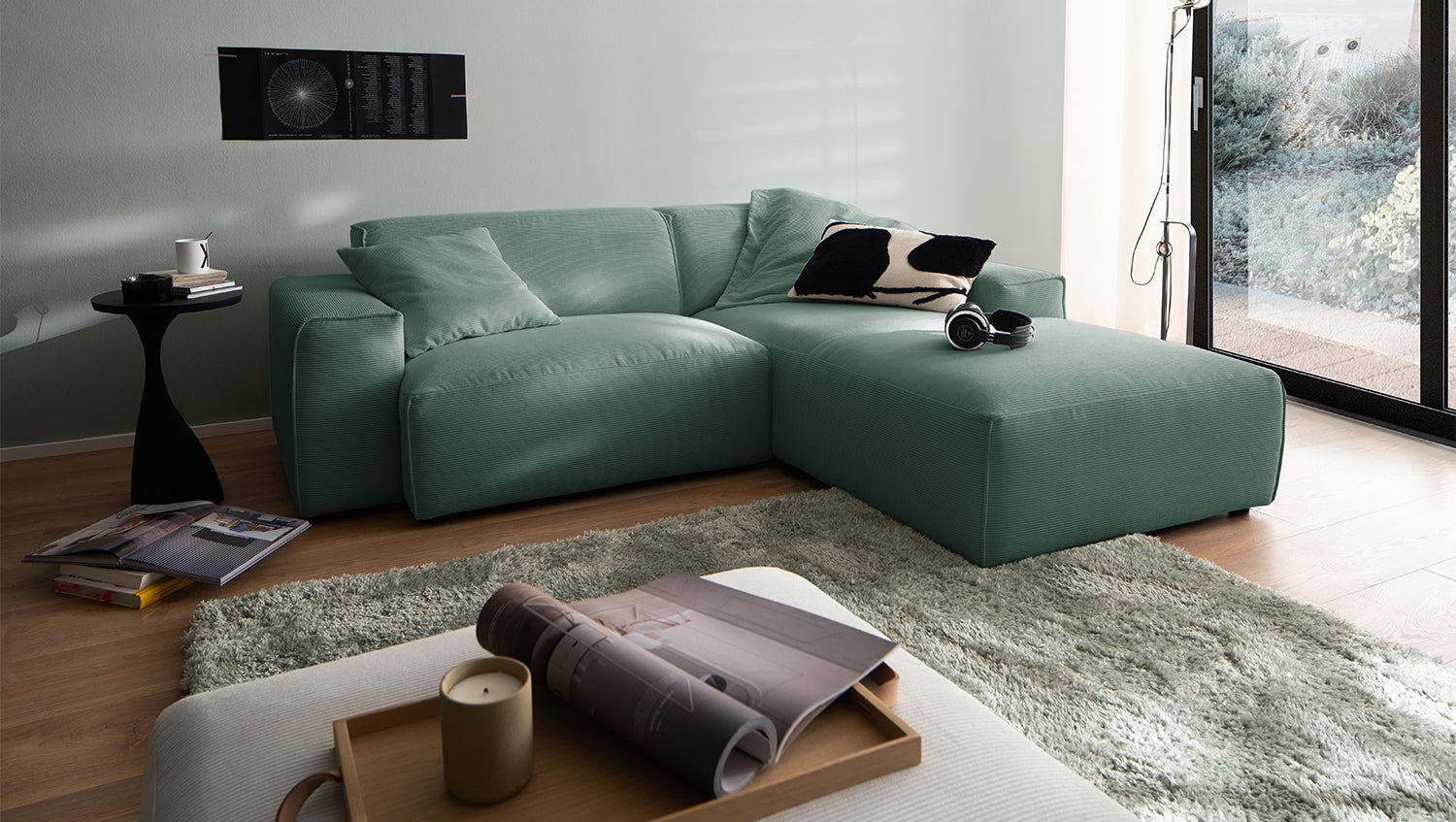 KAWOLA Sofa RANI Ecksofa Feincord grün, Rechts