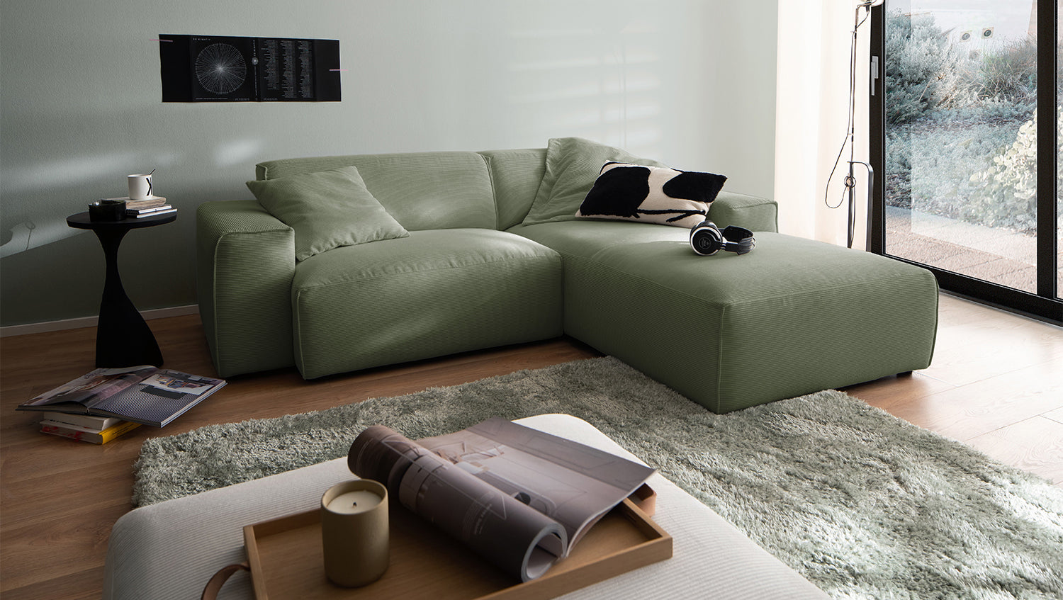 KAWOLA Sofa RANI Ecksofa Feincord olivgrün, Rechts