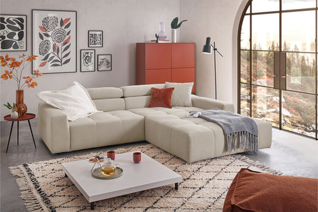 KAWOLA Sofa RENO Ecksofa Feincord beige, Rechts, Ohne Komfortfunktion