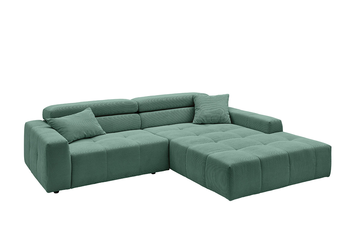 KAWOLA Sofa RENO Ecksofa Feincord grün