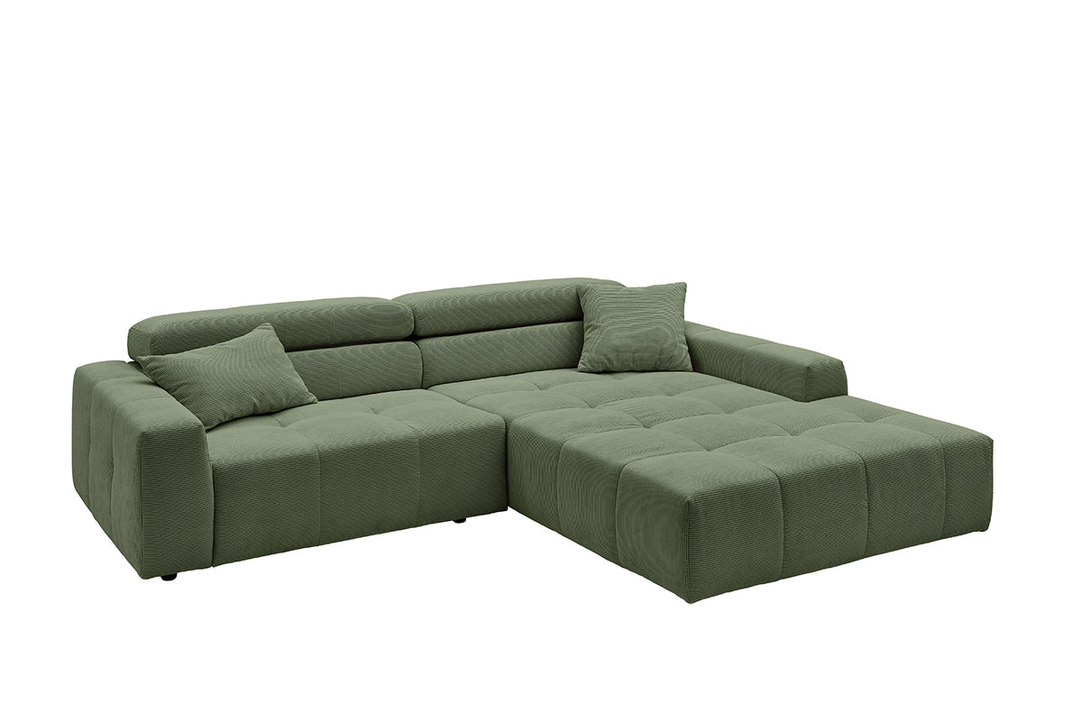 KAWOLA Sofa RENO Ecksofa Feincord olivgrün