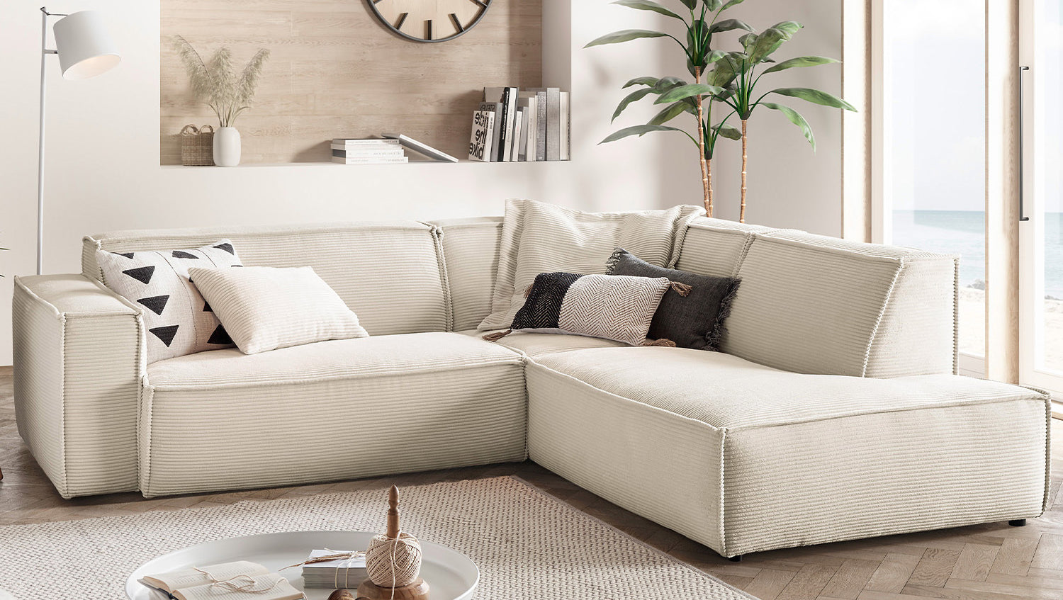 KAWOLA Sofa SAMU Ecksofa Cord cremeweiß