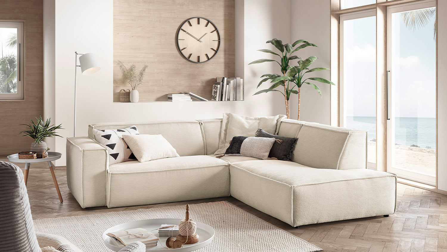 KAWOLA Sofa SAMU Ecksofa Cord cremeweiß, Rechts
