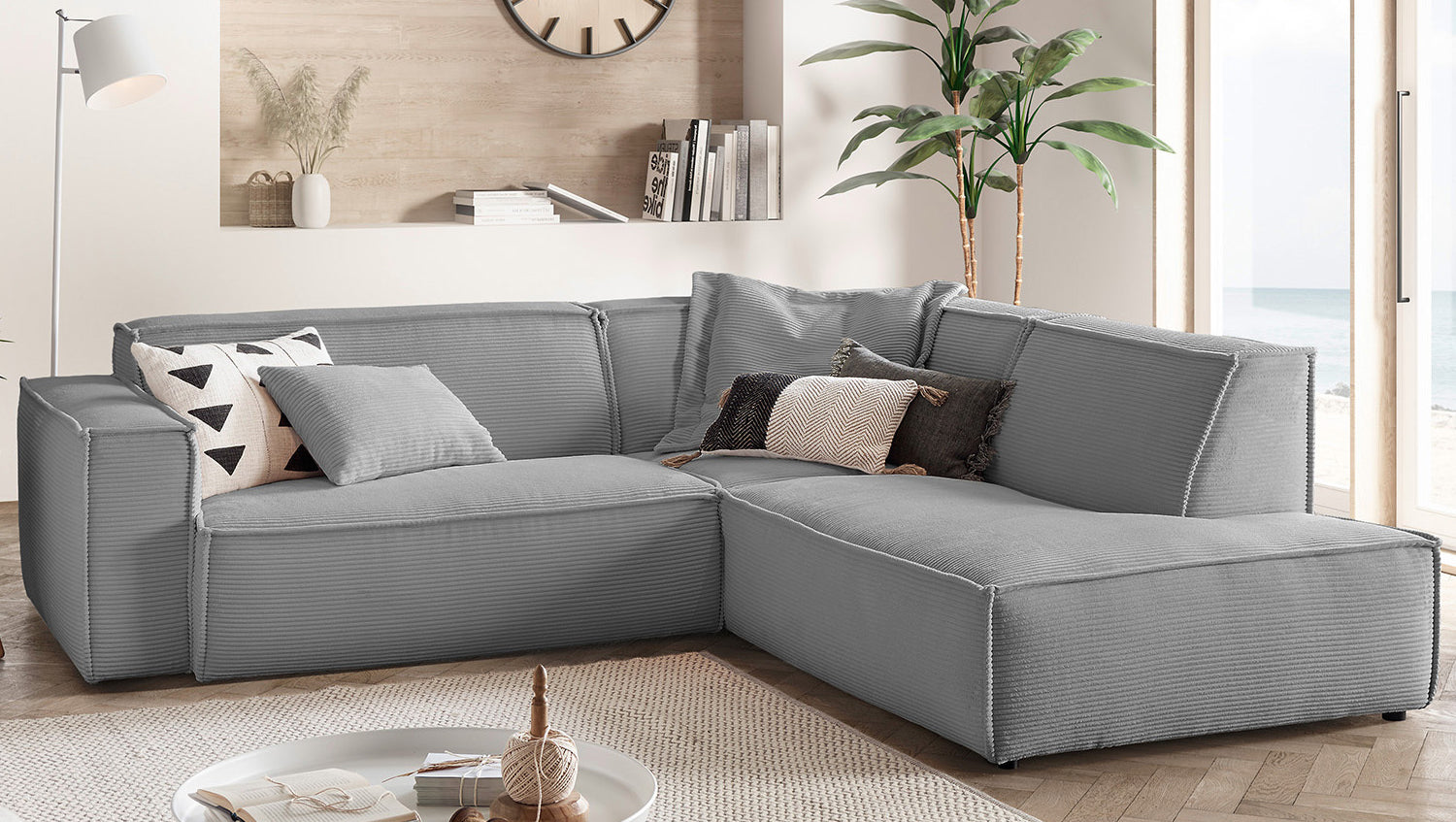 KAWOLA Sofa SAMU Ecksofa Cord grau