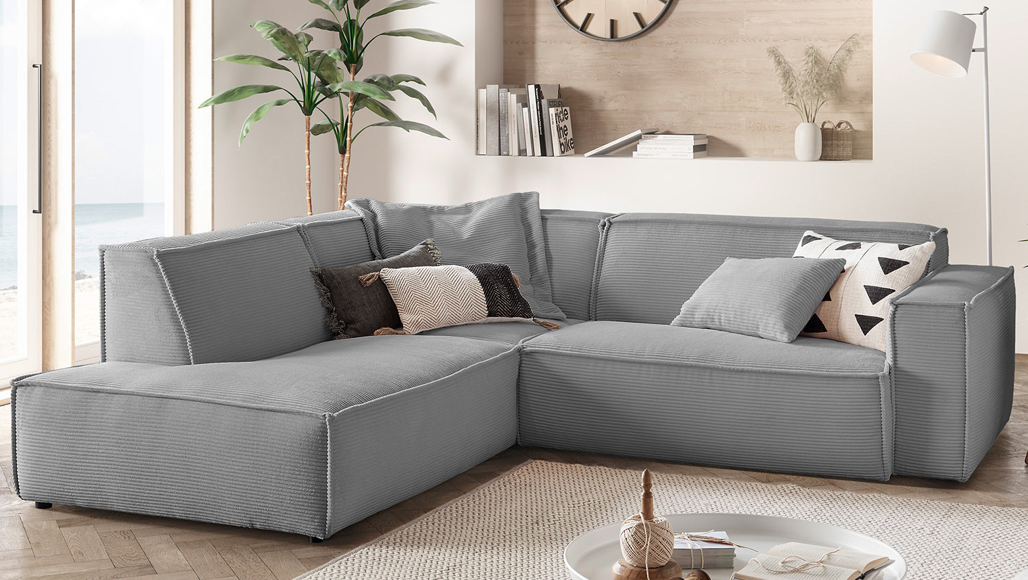 KAWOLA Sofa SAMU Ecksofa Cord grau