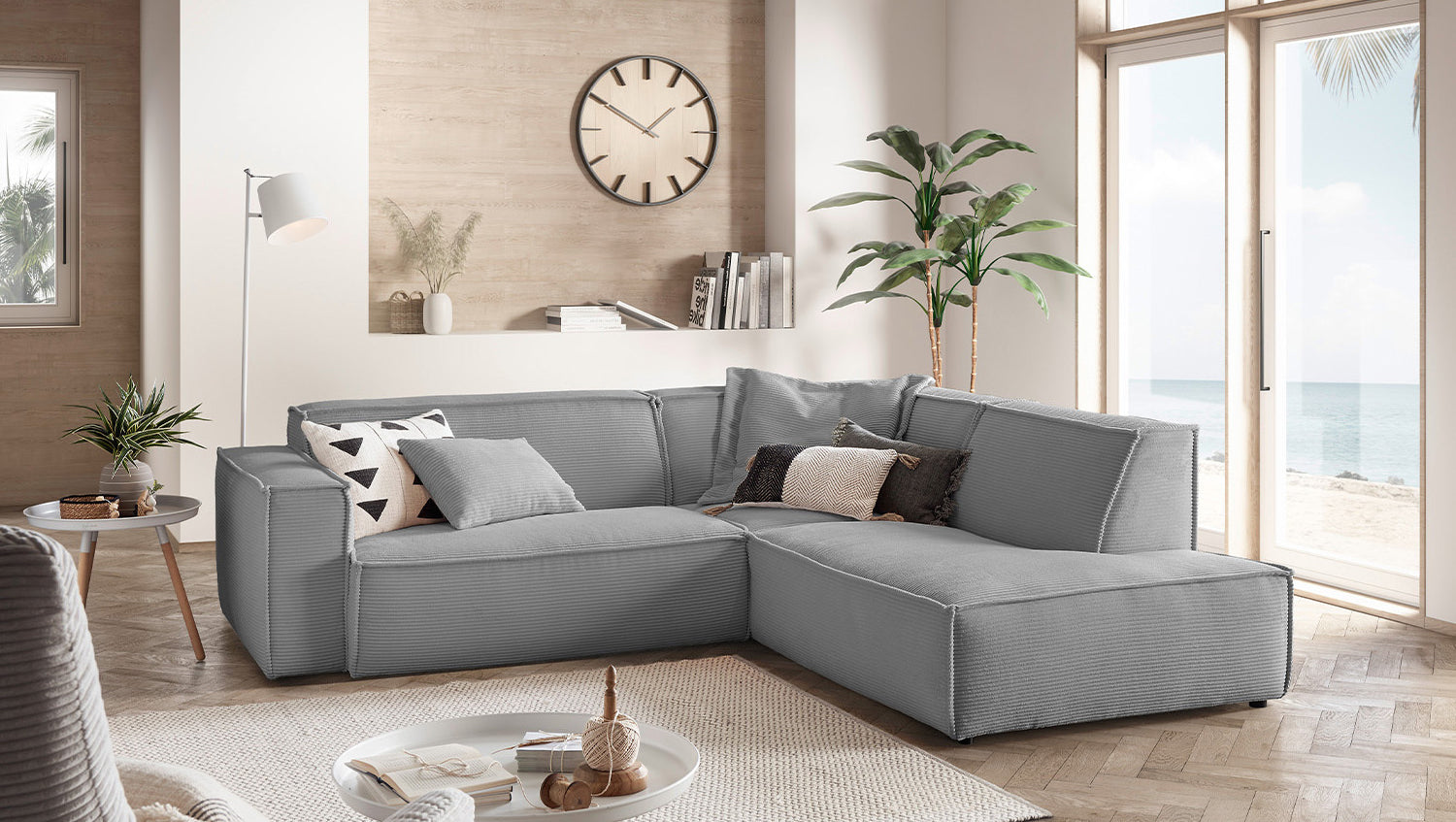 KAWOLA Sofa SAMU Ecksofa Cord grau, Rechts