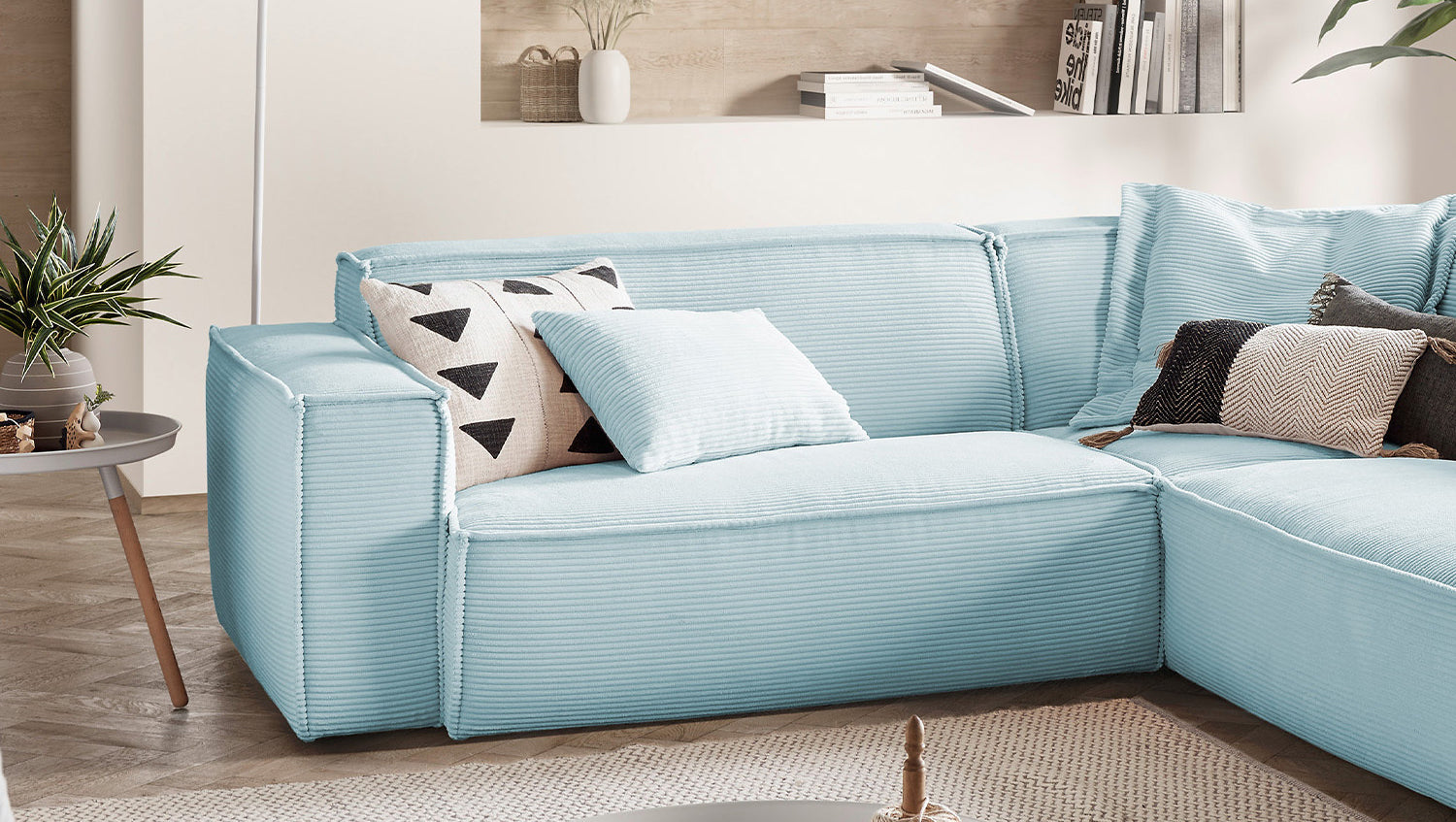 KAWOLA Sofa SAMU Ecksofa Cord hellblau