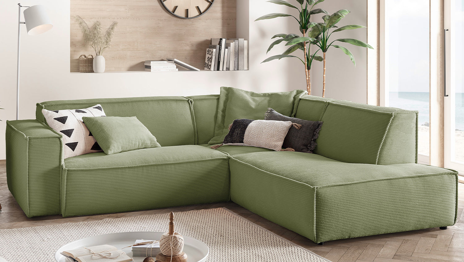 KAWOLA Sofa SAMU Ecksofa Cord olivgrün