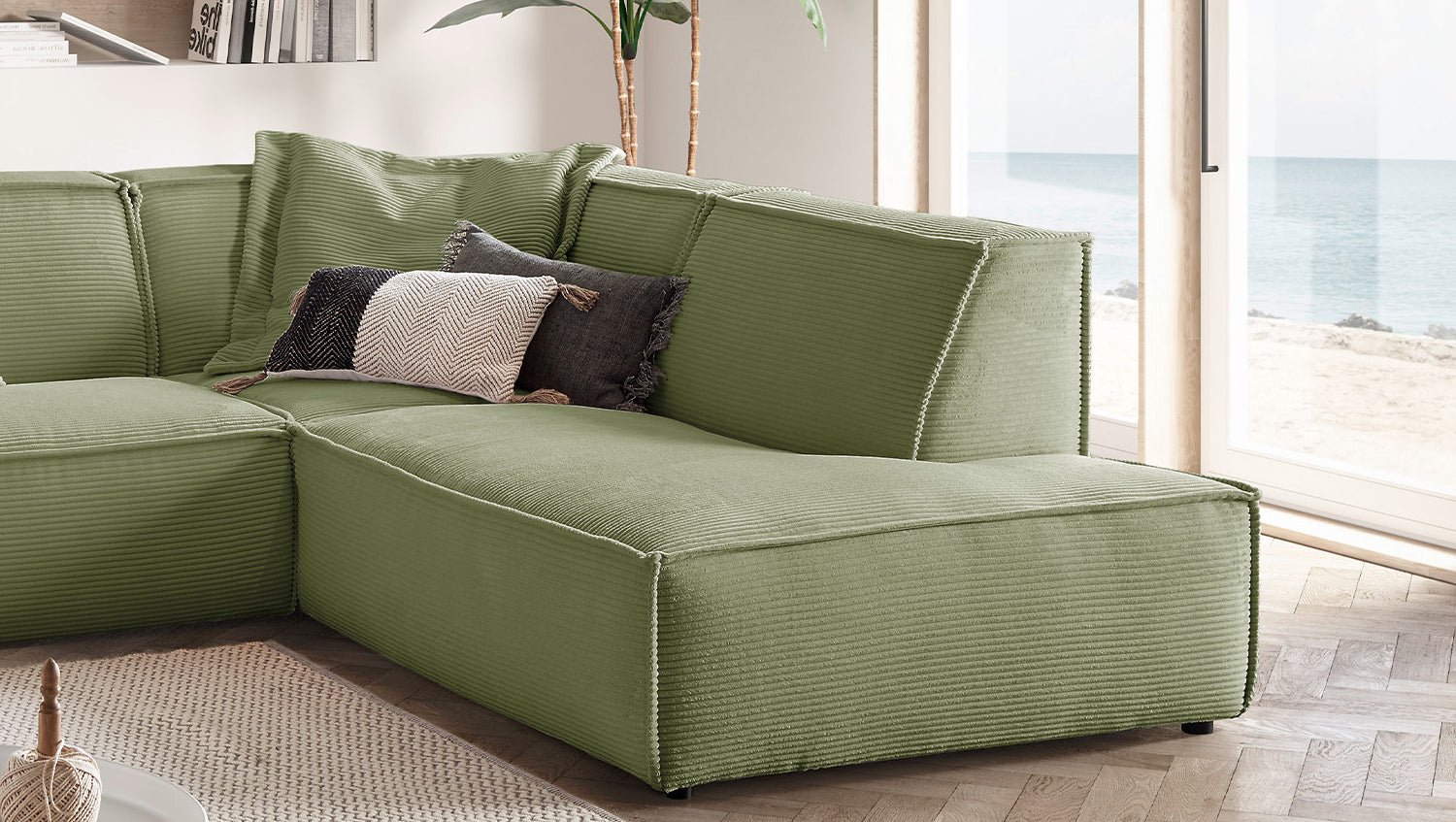 KAWOLA Sofa SAMU Ecksofa Cord olivgrün